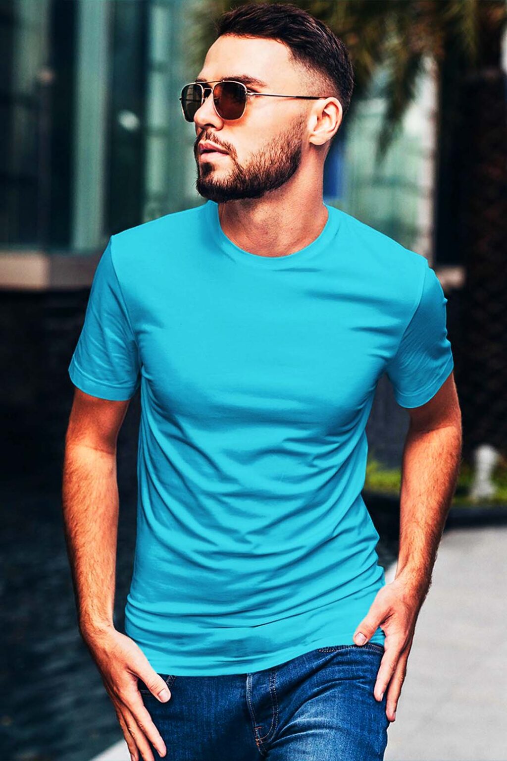 Sky Blue Plain T-shirts | Sky Blue Solid T-shirts | nikfashions.in